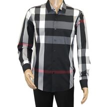 Men's Sports Shirt Clavi By Moderno Checker Plaid Long Sleeves CJLS-104 Black image 2
