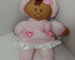 Kids Preferred first doll baby plush pink stripes brown skin African Ame... - $24.74