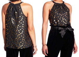 Halogen Metallic Clip Dots Tank Small 4 6 Top Tie Neck Gold Shimmer Sparkle NWT - £41.10 GBP
