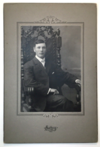 Antique Photo on Board Teenage Boy Young Man Sitting in Chair Solberg De... - $17.00