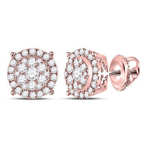 14kt Rose Gold Womens Round Diamond Circle Cluster Earrings 3/8 Cttw - £611.25 GBP