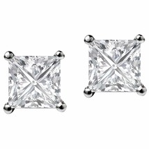 14K White Gold Plated Cz Ear Studs Princess Cubic Zirconia Solitaire Earrings Fo - £48.06 GBP