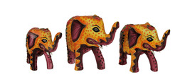 Scratch &amp; Dent Colorful Hand Crafted Wood Elephant Statue Set of 3 - £17.32 GBP
