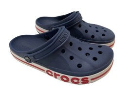 Crocs Bayaband Clog Mens Size 10 Womens 12 205089 Red White &amp; Navy Blue EUC - £43.84 GBP