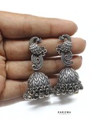 925 Sterling Silver Oxidized Peacock Danglers women Jhumki Earring - $100.11