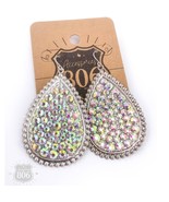 Silver Iridescent Rhinestone Filled Teardrop Dangle Earring - $22.21 CAD