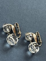 Vintage Marvella Signed Clear Faceted Glass Bead Silvertone Dangle Clip Earrings - £11.71 GBP