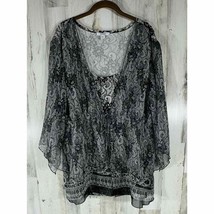 Dressbarn Womens Tunic Blouse Size 22/24 Black Floral Paisley Sheer Overlay - £15.55 GBP