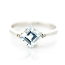 1.77 Carat 14k White Gold Ring w/ Natural Aquamarine Gemstone &amp; Diamond Accents - £332.79 GBP