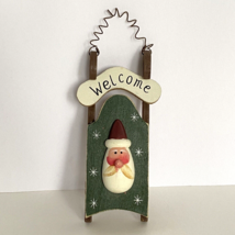 Santa Claus Wood Sled Welcome Hand Painted Christmas Ornament 6&quot;x2.5&quot; - £7.29 GBP