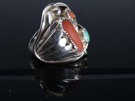 Sz10.5  29 Gram Navajo Sterling Turquoise/Coral ring - £166.15 GBP
