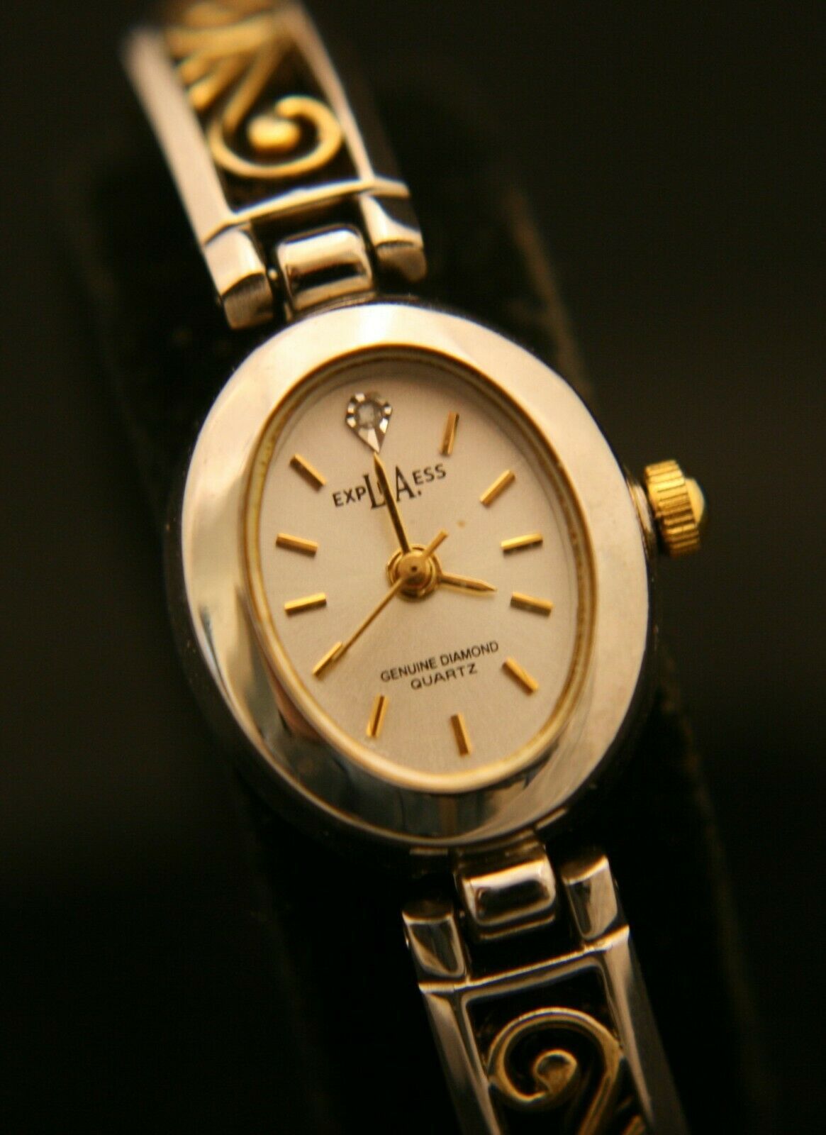 Primary image for New ladies' genuine diamond quartz LA Express gold & chrome bracelet wristwatch