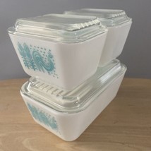 Pyrex Amish Butterprint Refrigerator Set w/lids 6 Pc 501 502 Turquoise Vintage - £55.13 GBP