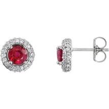 Authenticity Guarantee 
Platinum Ruby and 3/8 CTW Diamond Halo Stud Earrings - £2,524.24 GBP