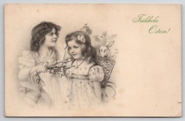 Easter Greetings Girl With Basket of Rabbits MM Vienne Sketch Style Post... - $14.95