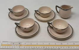 Vintage Tea Set Art Deco? Off White and Gold Trim, 4 cups &amp; saucers and Creamer - £15.36 GBP