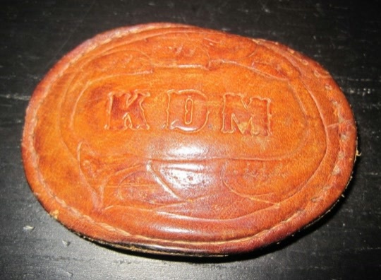 Vintage LEATHER Metal COWBOY &quot;KDM&quot; Belt Buckle - $30.00