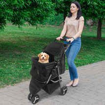 Dog Stroller Pet Travel Carriage 3 Wheeler W/Foldable Carrier Cart Outdoor - £78.71 GBP