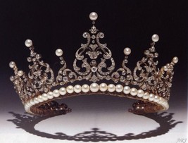 Royal Bridal Tiara With 35 ct Diamond 30 ct Pearl Silver Tiara - £699.99 GBP