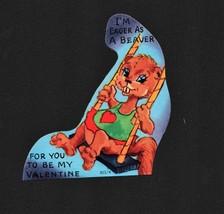 Vintage Valentines Day Card Beaver On Swing - £5.16 GBP