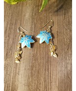 Aqua maple Leaf with gold leaf dangle earrings - $17.00