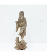 Vintage Chinese Fisherman Carved Wood Sculpture Figurine Statue 11in Tall - £39.38 GBP