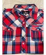SOUTHPOLE Shirt Mens Short Sleeve Blue Red Whit Plaid Button Up Zip Pock... - $10.40