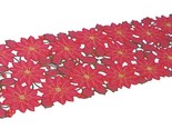 Tabletops Embroidered Red Christmas Poinsettia Table Runner - $22.95