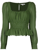 NWT Reformation Hearth Top in Peat Green Polka Dot Smocked Blouse 2 - £78.04 GBP