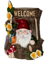 Solar Dwarf Gnome Home Tree Stump Welcome Sign Garden Decor Flowers Bird ON SALE - £26.86 GBP