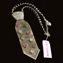 betsey johnson tie necklace AB Rhinestone Gold Tone Mesh Paved Crystal U... - $124.99