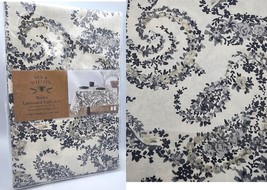 BEE &amp; WILLOW Paisley Laminated Tablecloth Gray Ecru Cotton/Poly Acrylic 60 x 84&quot; - £20.71 GBP