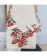 Amrita Singh Coral Crystal Enamel Gold Tone Leaf Multi Chain Necklace - $48.27