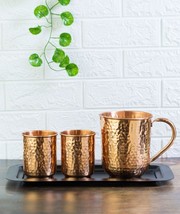 ISHA LIFE Hammered Copper Water Jug Glass Set with Steel Tray 1 Jug+2 Glass+Tray - £73.87 GBP