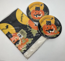 Halloween Paper Plates and Tablecloth CA Reed Black Cat Jack O Lantern V... - £27.36 GBP
