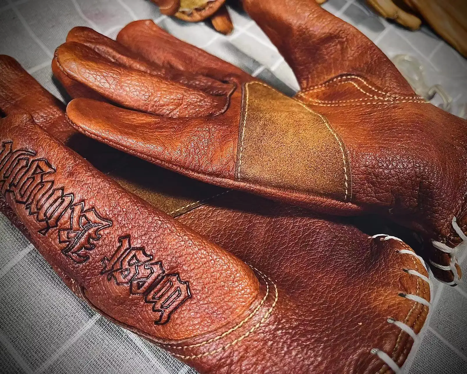 Handmade Vintage Leather Motorcycle Racing Glove - £72.49 GBP