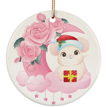 Cute Baby Mouse On Pink Moon Ornament Christmas Gift Home Decor For Animal Lover - £11.86 GBP