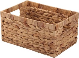 Natural Water Hyacinth Rectangular Basket Box With Handle, Small, Kingwillow. - £35.82 GBP