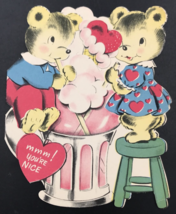VTG Norcross Double-Wish Anthropomorphic Bears Strawberry Shake Valentine Card - £14.81 GBP
