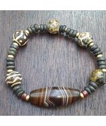 Old Natural Eye Agate Soleimani and South Asian pumtek Beads beaded Brac... - $73.60
