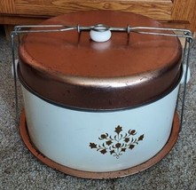 Vintage Enamel Metal Cake Carrier Copper Top Kitchen Farmhouse Country - £31.01 GBP