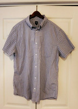 The Gap Men&#39;s Size XL Blue &amp; White Checkered Star Short Sleeve Button-Do... - $9.85