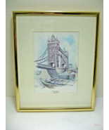 Framed Kenneth A. Bromley Matte Watercolor Print Tower Bridge London 4.5... - $29.99