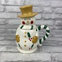 Temp-Tations Christmas Snowman Large Ceramic Mug Hat Lid Yellow Hat  - $12.21