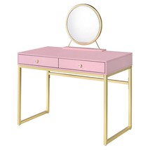 Coleen Vanity Desk w/Mirror &amp; Jewelry Tray, Pink &amp; Gold Finish - $298.00