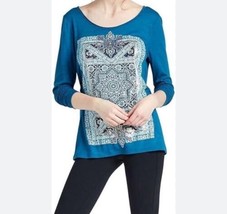 Lucky Brand - Women&#39;s 2XL - NWT - Teal Intricate Rug Open Back Graphic Tee - £23.73 GBP