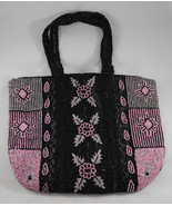 Vintage Beaded Black Pink White Handbag Purse  - £39.92 GBP