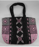 Vintage Beaded Black Pink White Handbag Purse  - $67.73 CAD