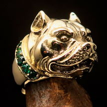 Excellent crafted Men&#39;s Costume Ring Pitbull with green CZ Collar Solid Brass - £42.71 GBP