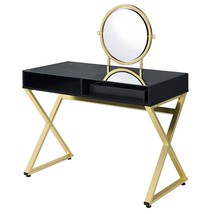 Coleen Vanity Desk w/Mirror &amp; Jewelry Tray, Black &amp; Gold Finish - $296.00